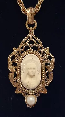 The Vatican Library Collection Mary Pray For Us Cameo Pendant Necklace 25  Chain • $39