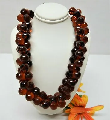 High End *rare* Amazingly Gorgeous Vintage Amber Lucite Bead Necklace 15.5 !! • $48.88