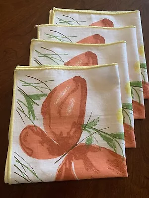 VTG VERA Neumann Set Of 4 Square Napkin Butterfly Yellow Orange 17”x 16.5” • $29.50