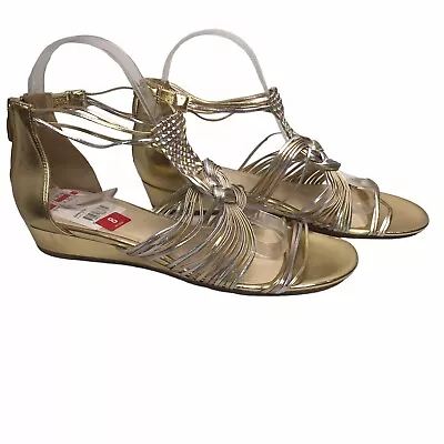 Enzo Angiolini Gold Sandals Silver Gladiator Rear Zip Flats Ankle Strap Eanessta • $10.82