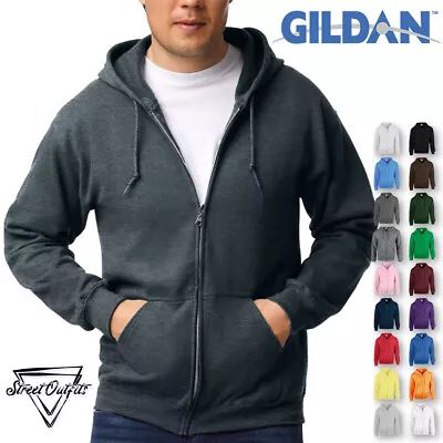 Gildan Zip Hoodie Hooded Sweatshirt Heavy Blend Plain Casual Jumper Sweater Top • £22.12