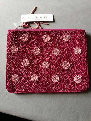 £0.99 • Buy Pink Beaded Purse/Make Up Bag, By Accessorize - New