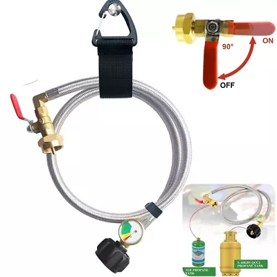 Stainless Braided Gas Line Propane Extension Refill Hose With Gauge QCC1 Propane • $21.90