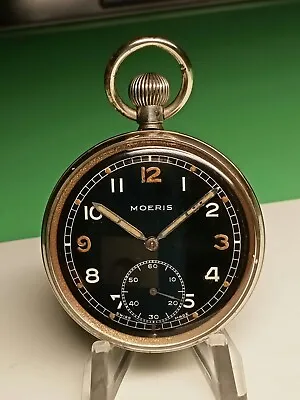 £95 • Buy WW2 British Military MOERIS 19H Black Faced Pocket Watch G.S. MK II Serviced.