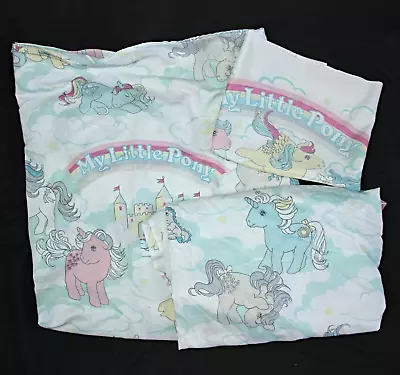 Vintage My Little Pony Twin Single Flat Fitted Sheet Pillow Set Bedding 1980s • $139.95