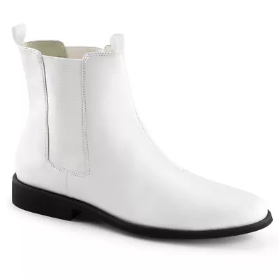 Men's White 1  Heel Pull On Halloween Costume Trooper Chelsea Boots TRO12/WPU • $78.25