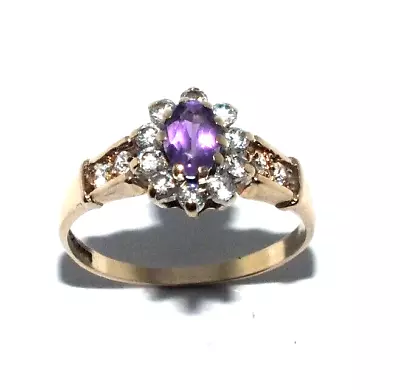 Ladies 9ct Yellow Gold Ring Set With An Amethyst And CZ Stones UK Size O • $154.68