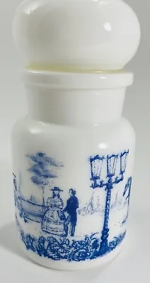 Vintage Apothecary White Milk Glass Bubble Top Indigo Blue Jar Made In Belgium • $16.99