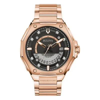 Bulova Men's Quartz Rose Gold Date Indicator Precisionist Watch 45MM 97D129 • $355.99
