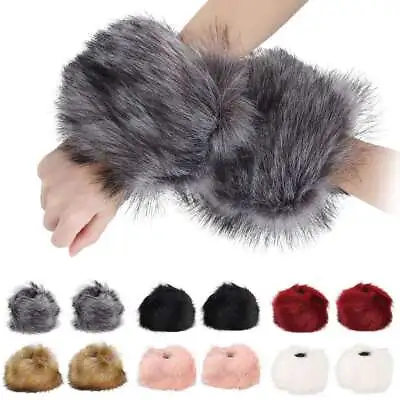 Women Fluffy Faux Mink Fox Fur Cuffs Winter Warm Arm Warmer Bracelet Fur Gloves • $9.83