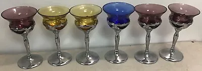 6pc Set Of Cambridge Farberware Chrome Cocktail Glass With Amber Purple & Blue • $79.99