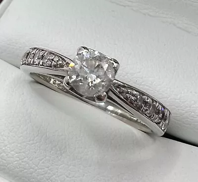 9ct White Gold Diamond Solitaire Ring With Diamond Shoulders. 0.66ct - Size N • £370