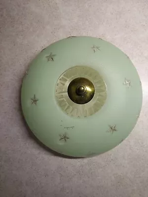 Vintage Round Frosted Green Starburst Light Glass Ceiling Dome Mid Century • $40