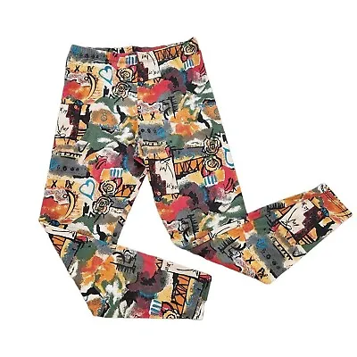 Vintage 80s Leggings Stretch Pants M Made In USA Art Print Abstract Multi Color • $27.97