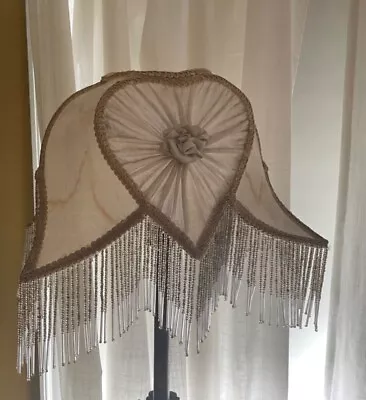 Dale Tiffany Label Vintage Victorian Lampshade Glass Bead Fringe Cream  • $112