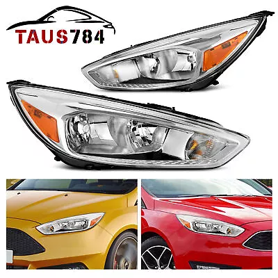 Pair For 2015-2018 Ford Focus Headlights Assembly Lamps Left+Right Chrome Amber • $92.70