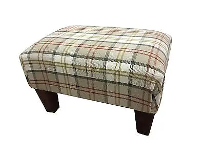 Luxury Upholstered Footstool In A Biscuit Tartan Fabric With Mahogany Legs • £54.99