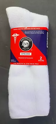 $8.98 • Buy Brooklyn Diabetic Socks 2 Pack 10-16 L XL White Extra Wide Mid Over Calf Cotton