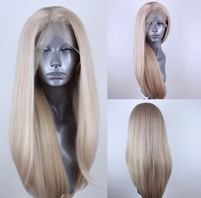UK 24inch Synthetic Hair Lace Front Wig Full Head Blonde Straight • £29.99