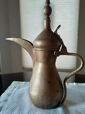 Antique Middle Eastern Dallah Coffee Pot Marked Brass/Copper 14  Height  • $56.91