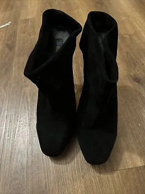 Max Studio Women's Black Fine Suede Slip On High Heeled Ankle Boots Size 7.5 • $24