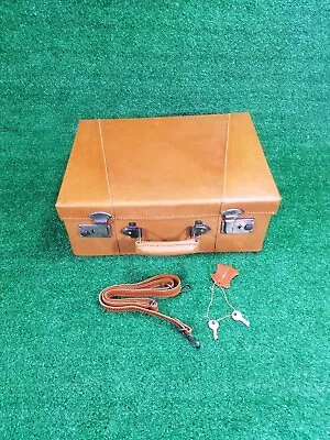 Vintage Brown Hard-sided Genuine Leather Locking Carry On Beauty Case W/ Keys  • $41.99