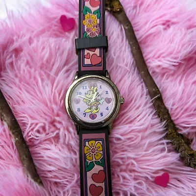 Disney Minnie Mouse Wrist Watch 1997 Leather Rubber Band Hearts Rare • $69.99