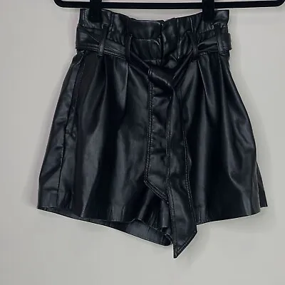 $30 • Buy Zara Black Faux Leather Paperbag Tie Waist Short Women's Size XS