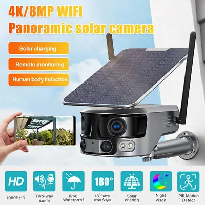 4K WIFI Wireless 8MP Solar Power PTZ Camera 10x Zoom Outdoor Color Night Vision • £129.99