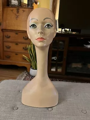 Vintage Female Mannequin Head Bust Store Counter Hat Wig Display Long Neck 21” • $149.99