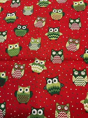 Vintage Fabric Sugar And Spice Texttiles Christmas Happy Owl 44 X 24 • $6.49