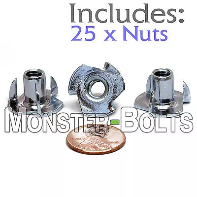 (25) 1/4-20 X 7/16  3-Prong Tee Nuts Straight Barrel Zinc Plated T-Nut Cr+3 RoHS • $7.24