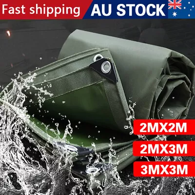 3 Sizes Army Heavy Duty Canvas Tarp Tarpaulin Sun Blocked Waterproof Dustproof • $45.49