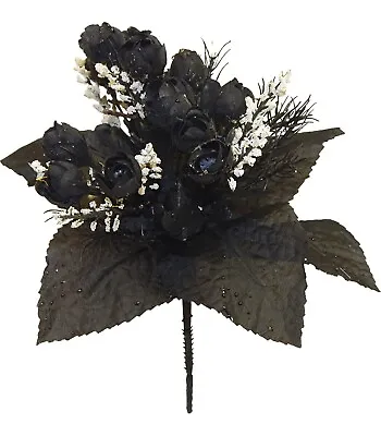 21 Black 1  Mini Roses Bouquet Artificial Silk Flowers Fake Faux Halloween Goth • $1.80