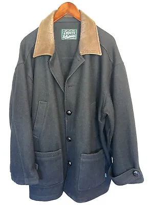 Mens ROOTS Outdoors Leather Collar BLACK Wool Button Pea Coat Jacket XL CANADA • $64.97