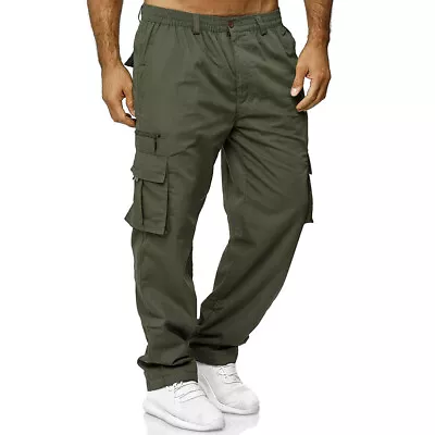 Mens Stretch Cargo Combat Work Pants Multi Pockets Elastic Waist Trousers S-2XL • $22.79
