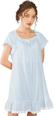 Womens Nightdress Cotton Short Sleeve Nightwear Vintage Victorian Nightgown • £7.99