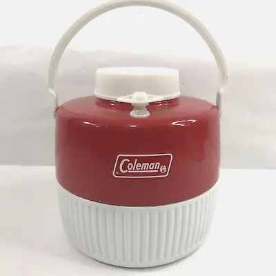 $19.50 • Buy Vintage 1977 Red Coleman 1 Gallon Water Jug Cooler With Drink Cup *No Leak
