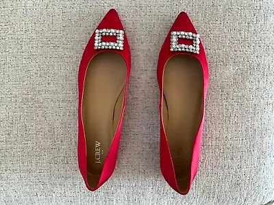 J. Crew Red Crystal Embellished Pointed-toe Flats Size 12 BRAND NEW • $13