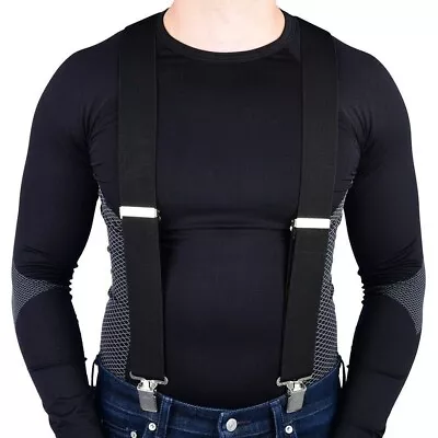 Heavy Duty Work Trouser Braces 50mm Highly Elasticated Unisex Suspenders Black • £7.28