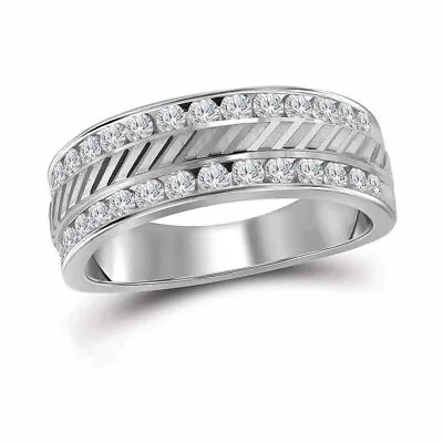 14kt White Gold Mens Machine-Set Round Diamond Wedding Band Ring 1/4 Cttw • $971.55