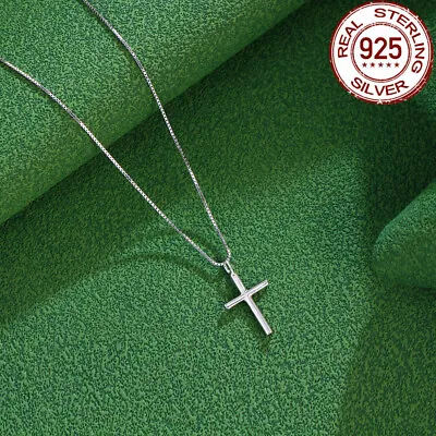 S925 Cross Polished Dangle Pendent Necklace Solid 925 Sterling Silver For Women • $7.82