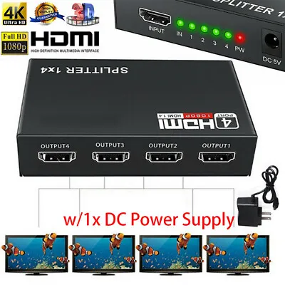 4 Port HDMI 4K Hub Multi Splitter & Amplifier For 3D HDTV 1080P 1X4 1 In 4 Out • $9.95