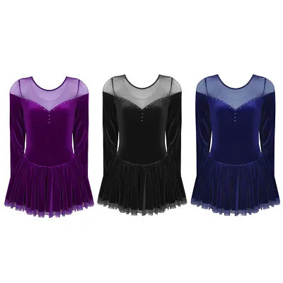 £5.15 • Buy Womens Ice Figure Skating Leotard Dress Velvet Skirt Gymnastics Ballet Costume