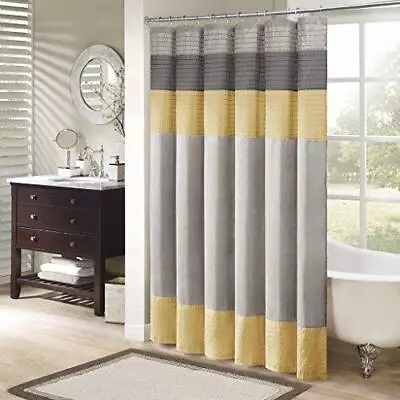 $31.89 • Buy Madison Park Amherst Bathroom Shower Curtain Faux Silk Pieced Striped Modern