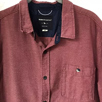 Modern Amusement Mens Short Sleeve Button Up Shirt Heathered Dark Red Size XL • $10.49