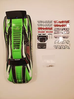 NEW TRAXXAS RUSTLER Body Painted GREEN Black White XL-5 1/10 Scale Decals Clips • $29.95