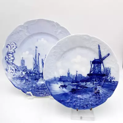 Pair Of Rosenthal Delft Sanssouci Embossed Plates Nautical Windmill Blue White • $34.98