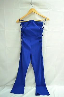 PRETTYLITTLETHING Blue Stretch Woven Lace Up Side Bandeau Jumpsuit Size 6 #BRE • £7.99