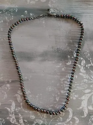 Vintage Necklace Hand Knotted Beads Peacock Pearl Sterling Silver Chain Adj • $89.99